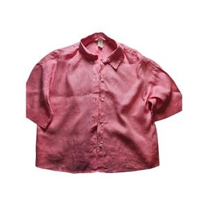 HM Pink 100% Linen Button Down Shirt Short Sleeve Oversized Top Womens Small